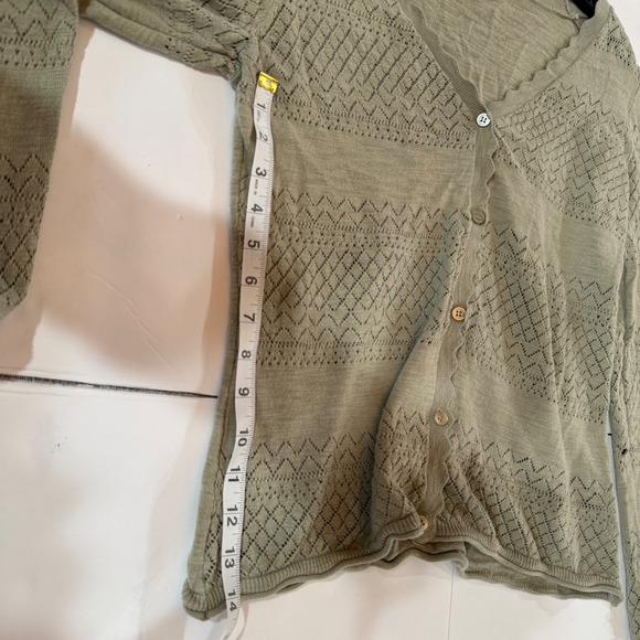 Frye Womens Pointelle Knit Scalloped Cardigan Sweater Beige Size M 100% cotton - Picture 4 of 12